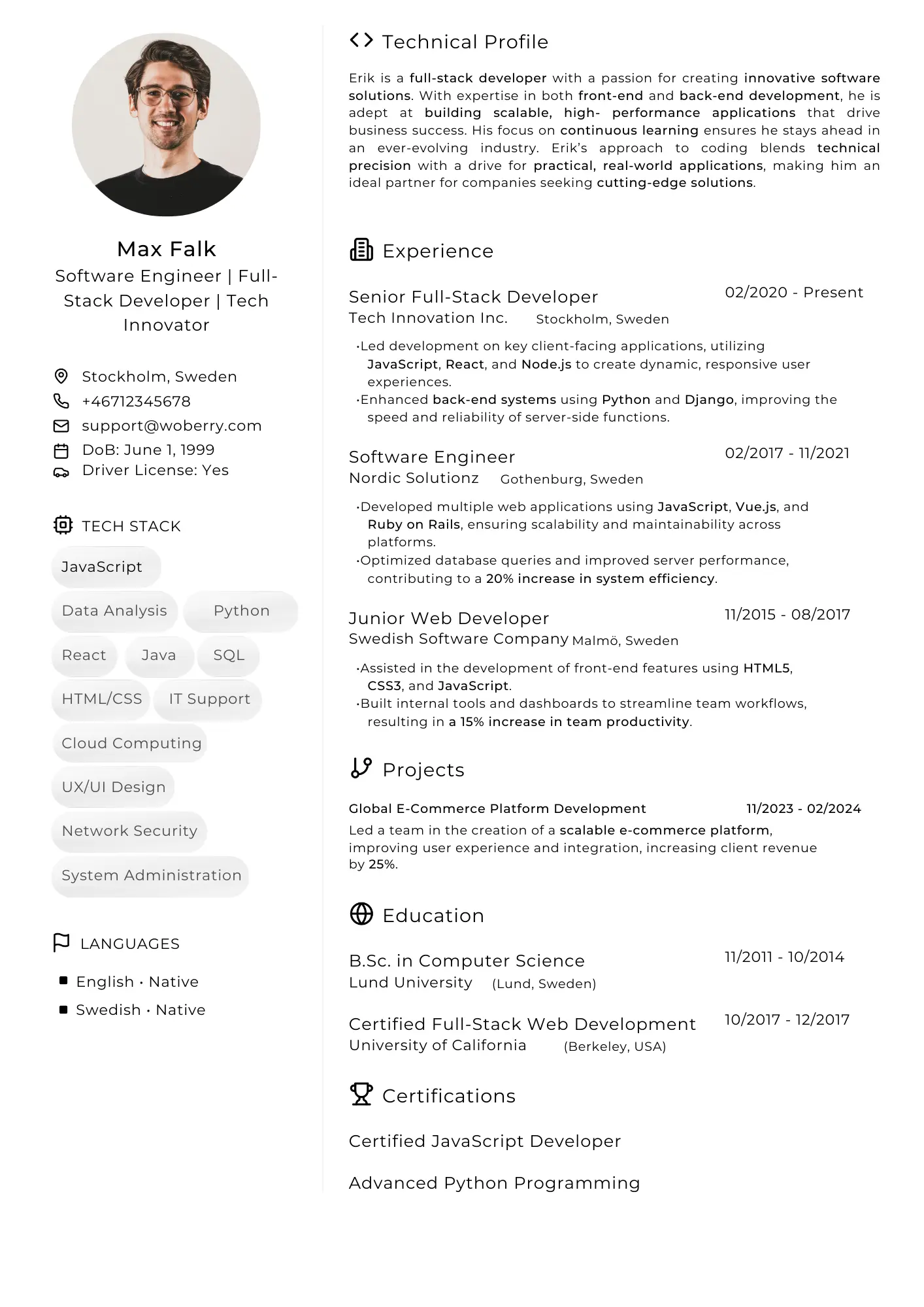 Software Engineer Resume Example